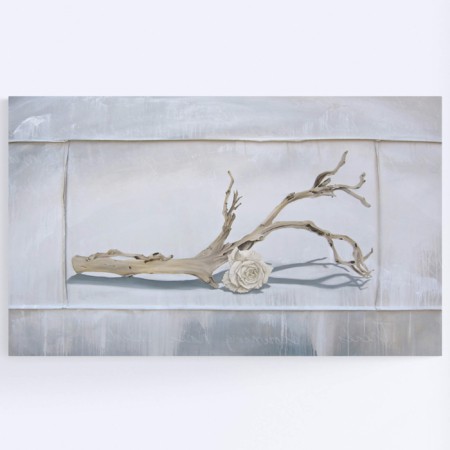 white rose and driftwood painting