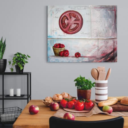 large contemporary tomato painting in kitchen by Kristin Llamas