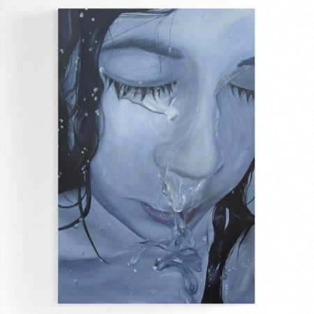 original canvas painting blue girl by nashville artist kristin llamas